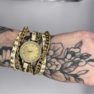 Wrapping chain and leather watch